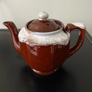 Vintage Ceramic Brown Teapot with White Drip Glaze Japan - Gently Used